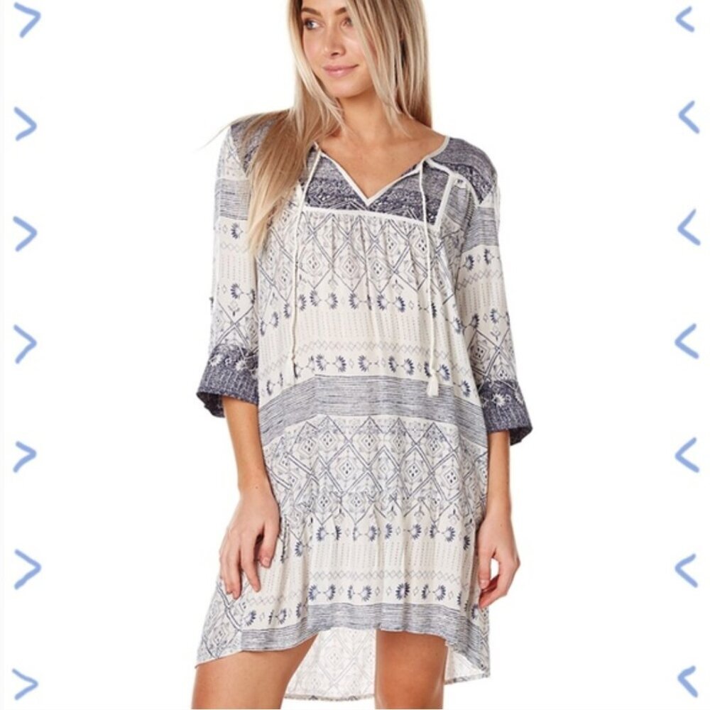Roxy Sun Dress 1/2 Sleeves Cover Up in Blue/White - Size Small